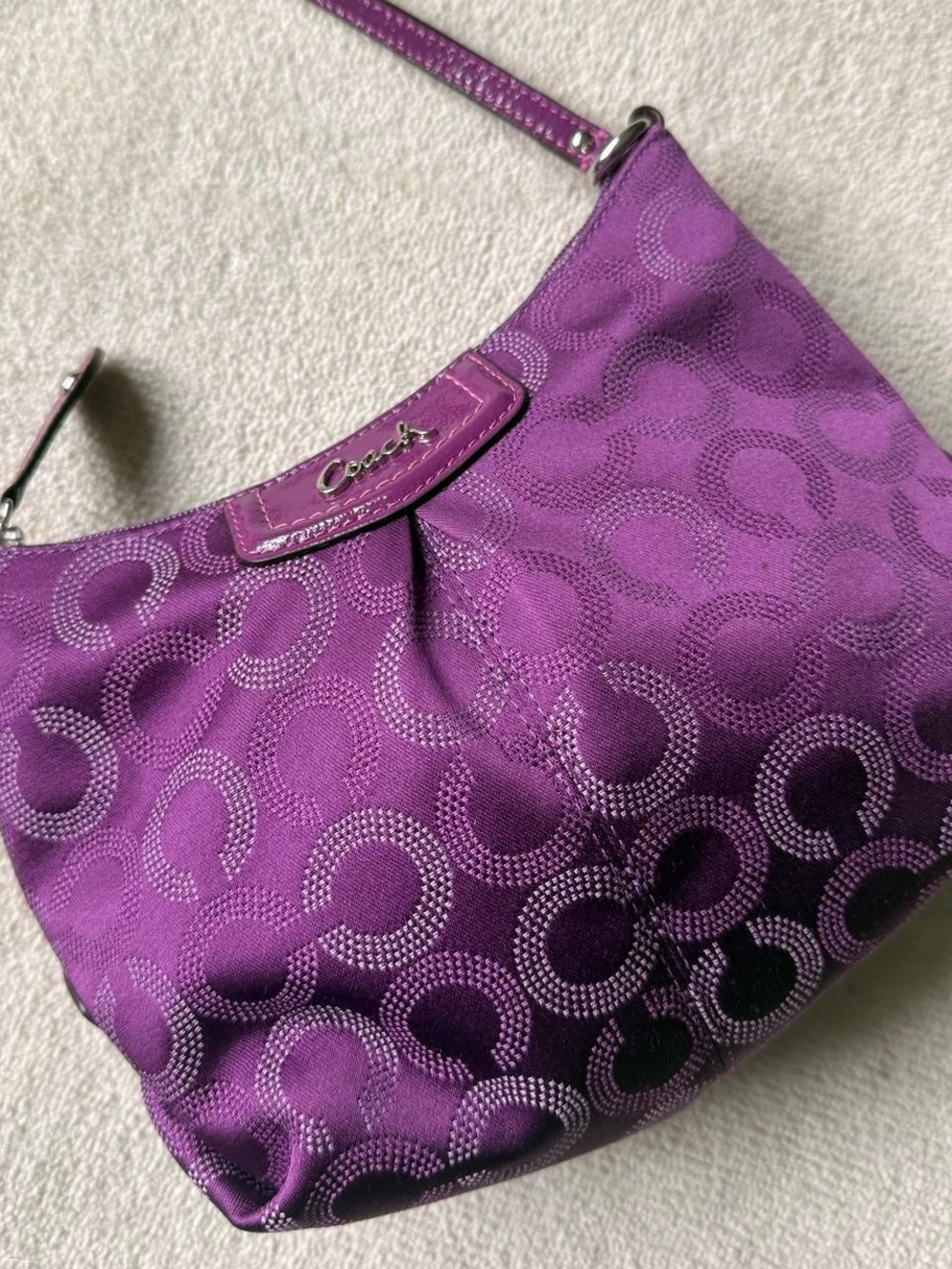 Y2K Coach Purple Signature Jacquard Mini Crossover Satin Shoulder Bag